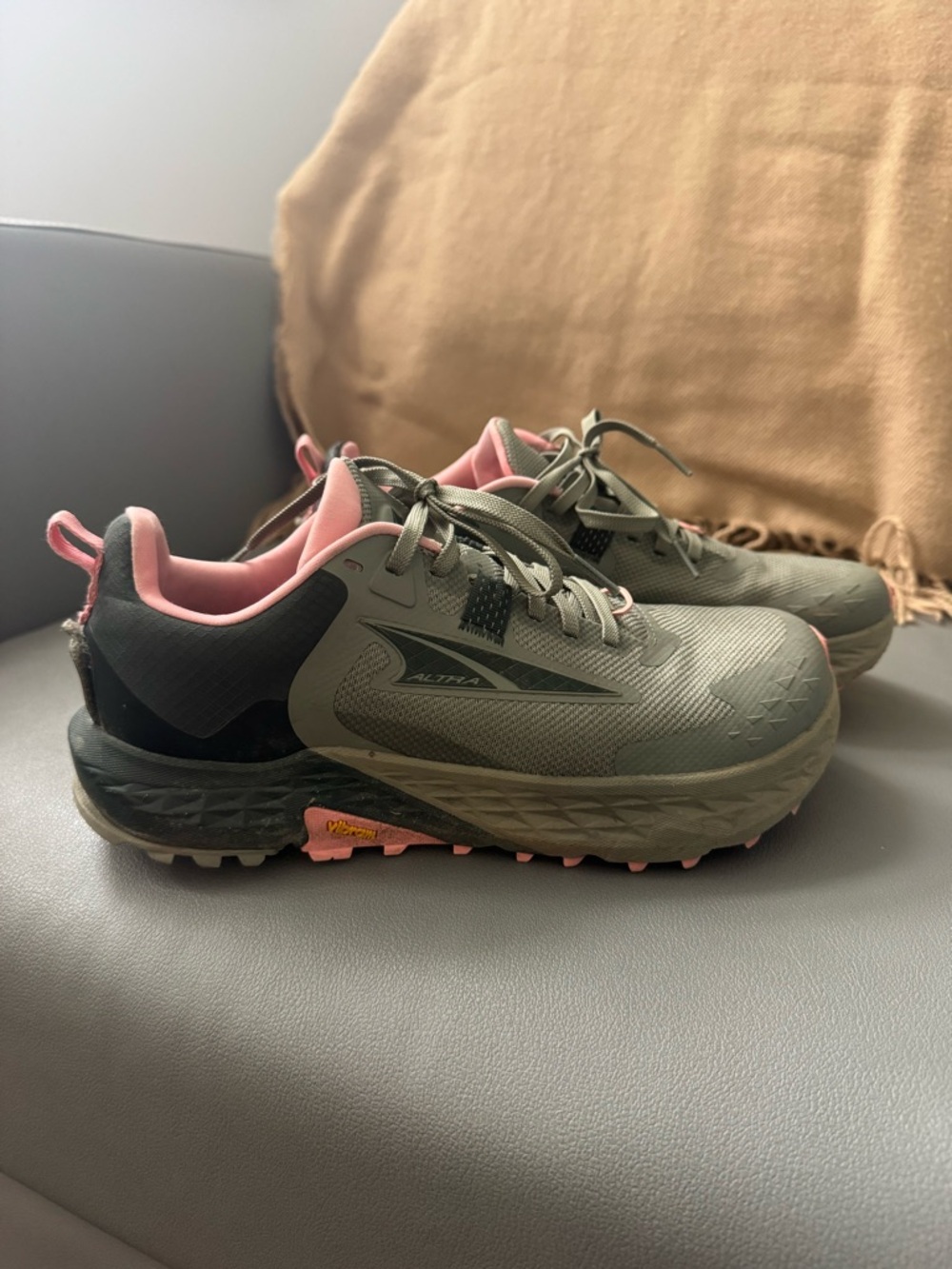 Altra Timp 5 Olive Green Trail Running Shoes with Pink Accents